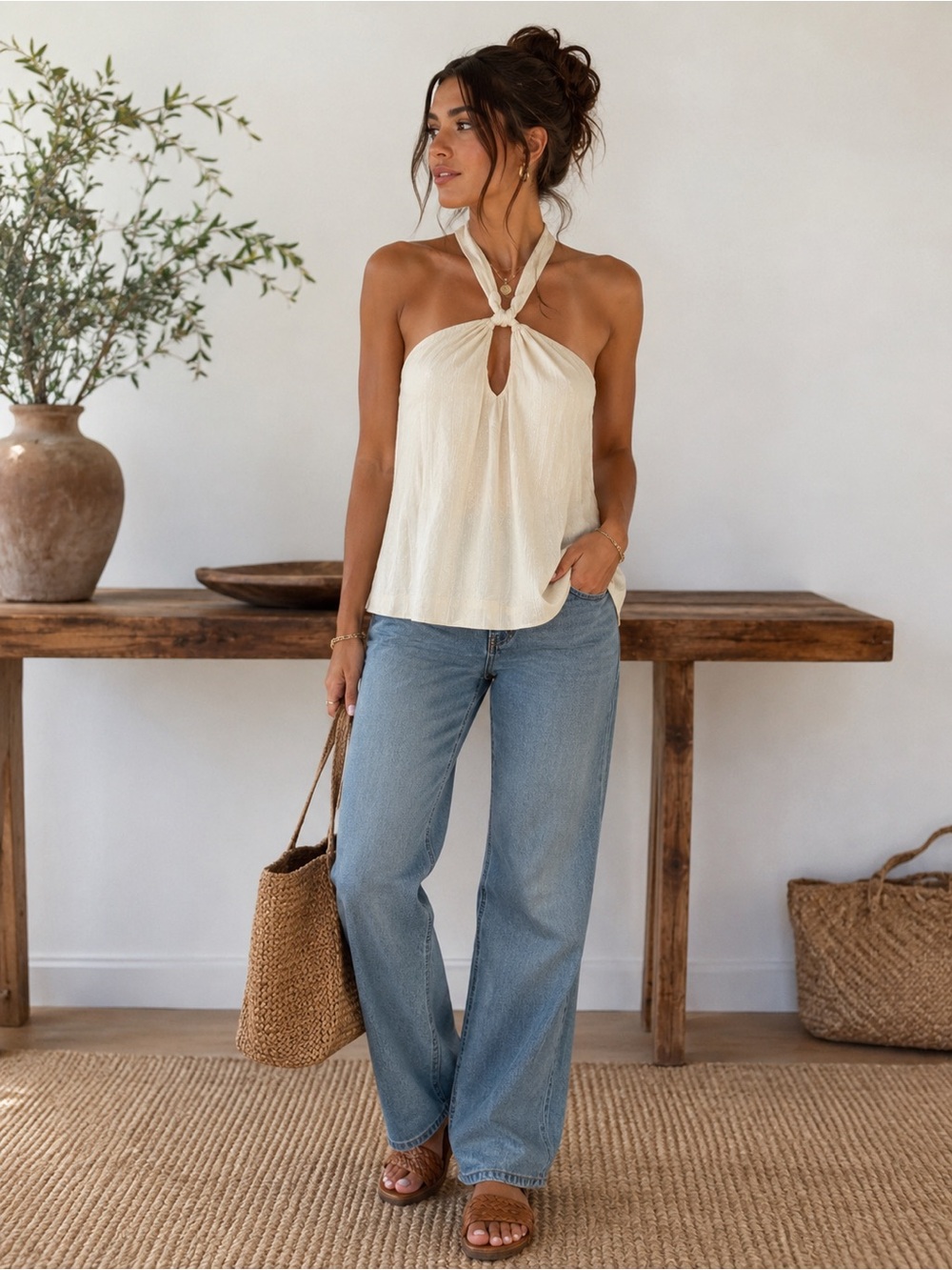 Universal Thread Women’s Halter Tank Tie Neck Sleeveless Airy Boho Coastal